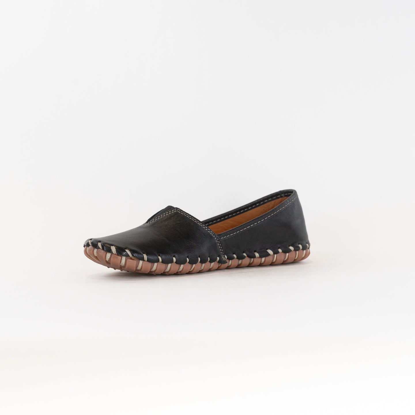 Spring Step Women's Premium Leather Slip-on Flat Shoes - Kathaleta in Black Color