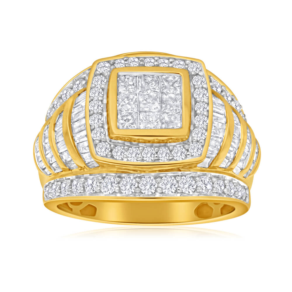 Stunning 9ct Yellow Gold Engagement Ring Adorned With Over 2 Carats Of Sparkling Diamonds