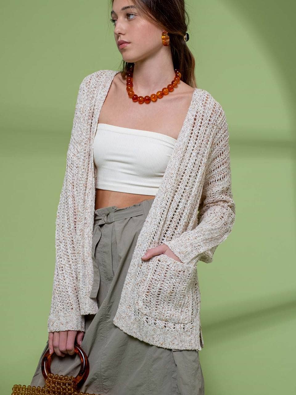 Unique Split Hem Intricate Crochet Knit Fashionable Cardigan
