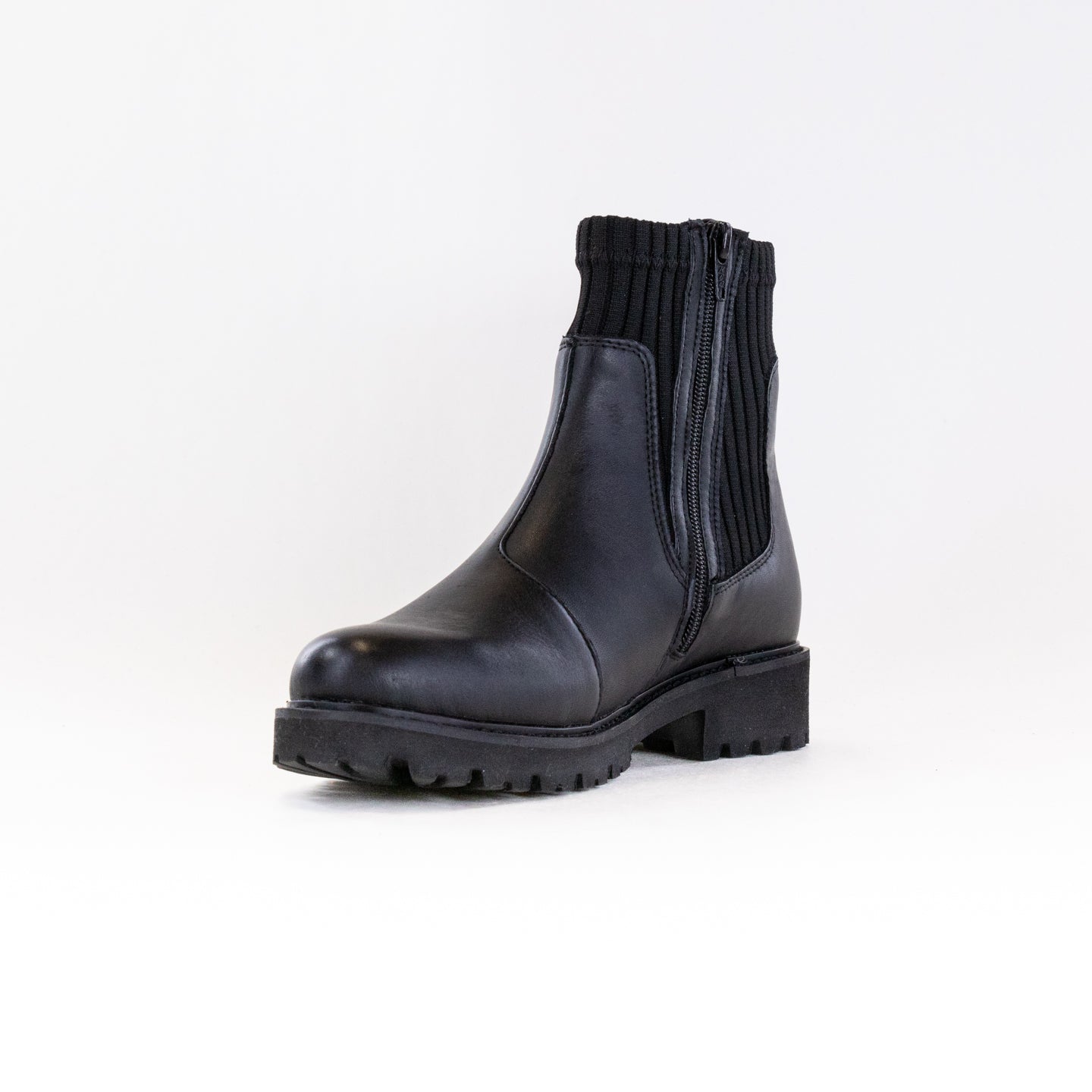 Stylish Remonte Women's Black Leather Boot D8696 - 01 with Knit Detail