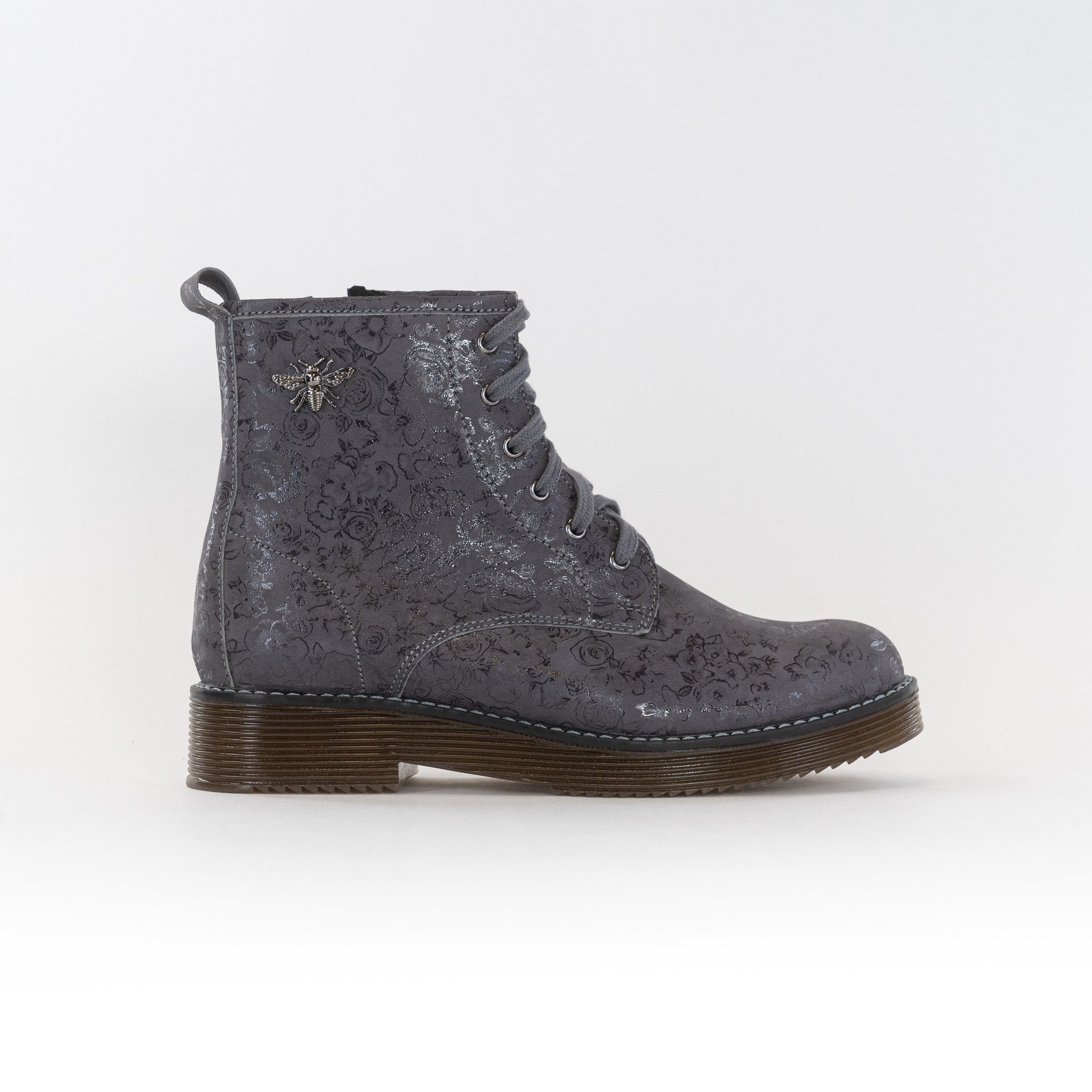 V Italia 732-B94 Women's Grey Floral Nubuck Short Boots for Everyday Wear