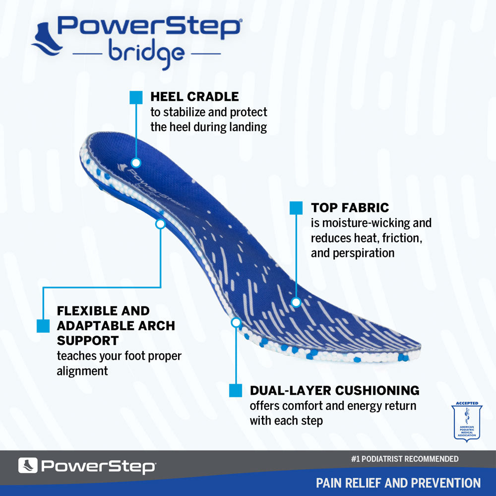 PowerStep® bridge® Highly Adaptable Arch Support Insoles for Enhanced Foot Comfort