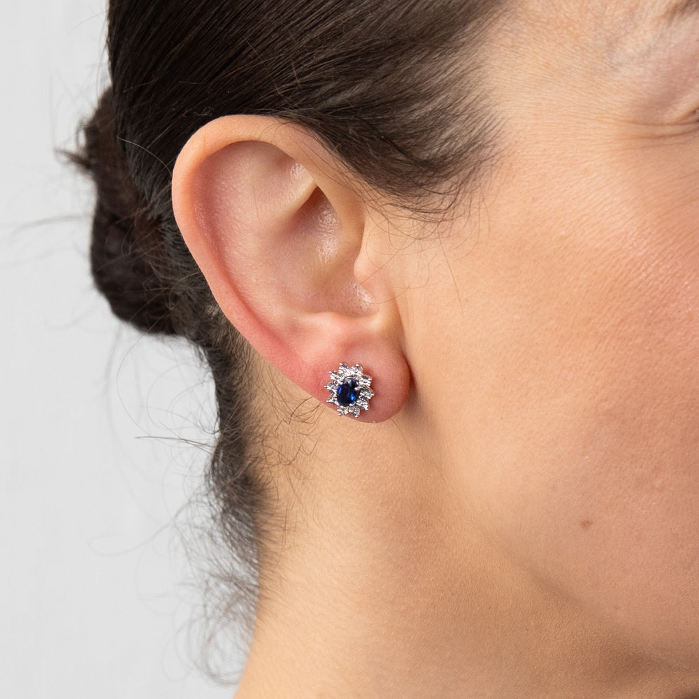Stunning 9ct Yellow Gold Stud Earrings with Diamonds and Created Pear Sapphires