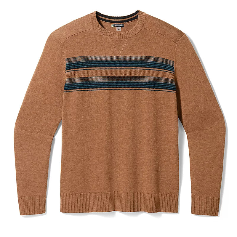 Smartwool Men's Fox Brown Heather Sparwood Striped Crew Neck Sweater