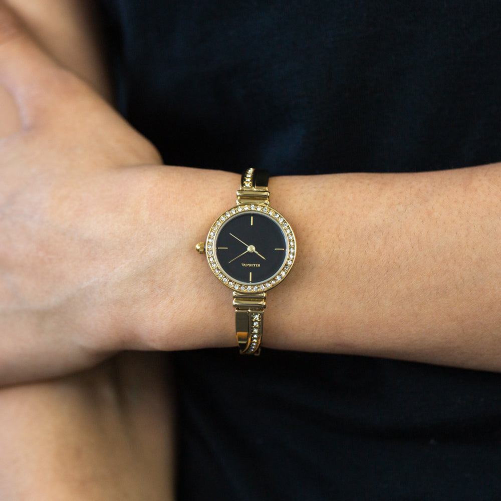 Ellis & Co 'Erika' Elegant Midnight Black Crystal Dial Bracelet Watch