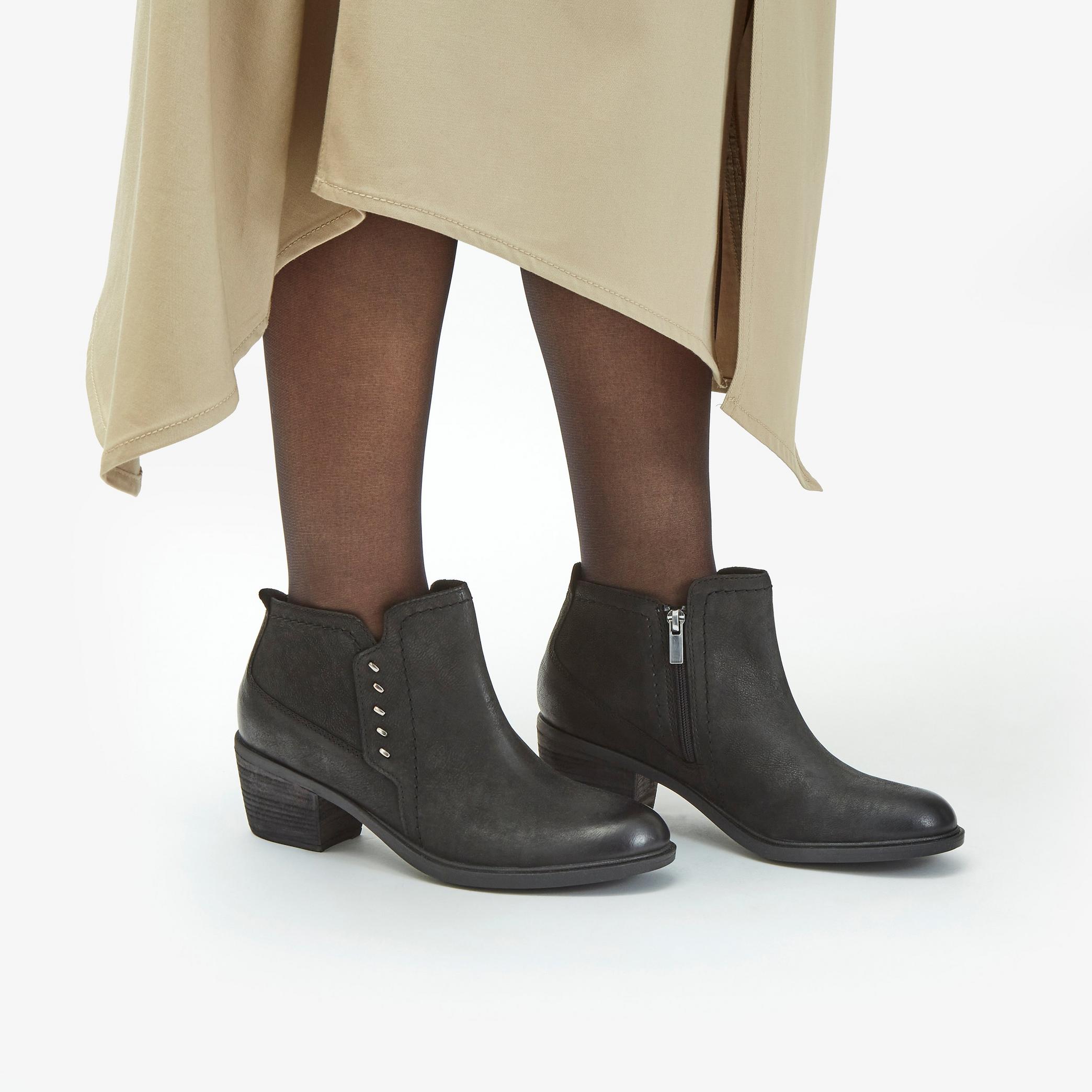 Women's Clarks Neva Lo Ankle Boots - Premium Black Leather
