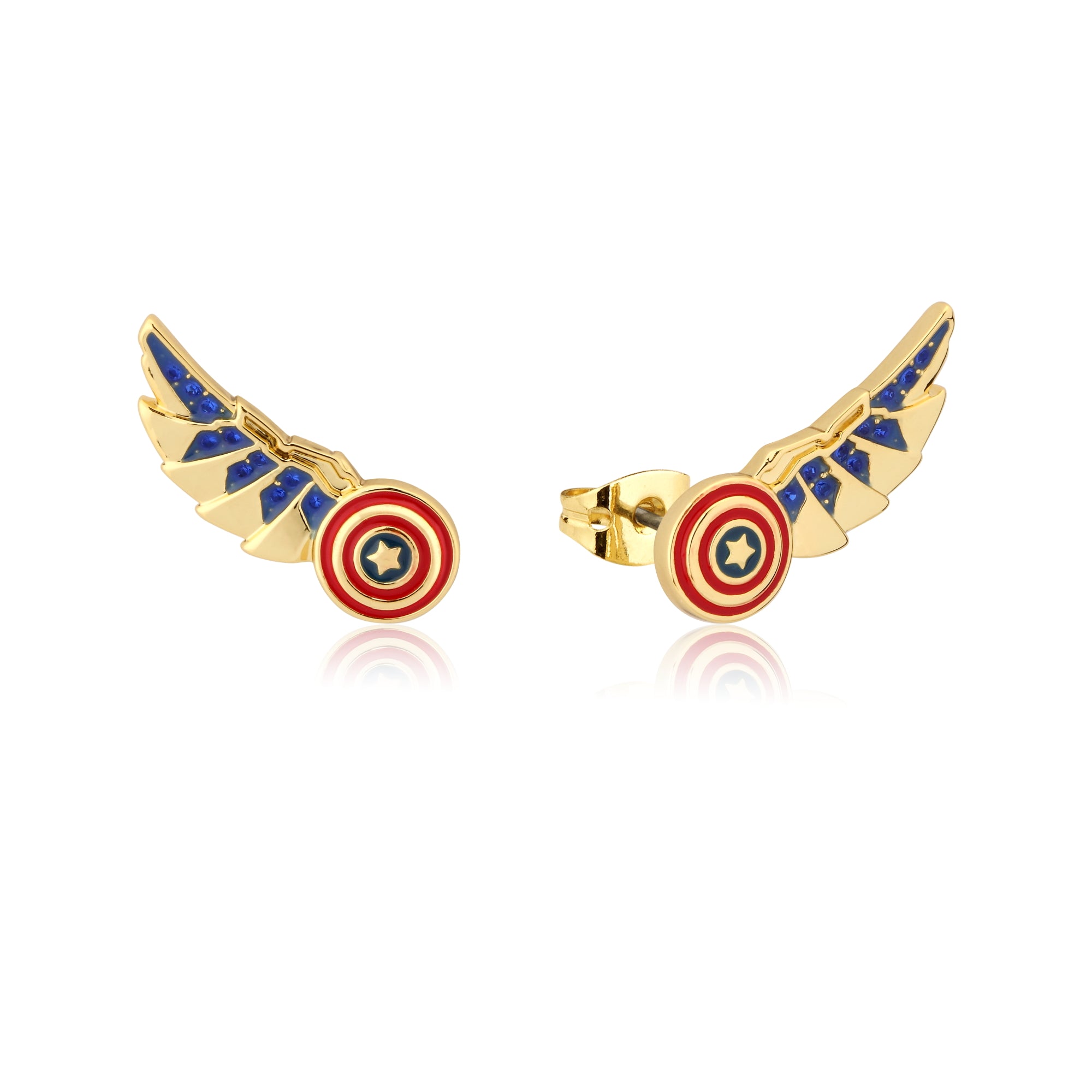 Disney 14ct Gold Plated Stainless Steel Captain America Wing Stud Earrings