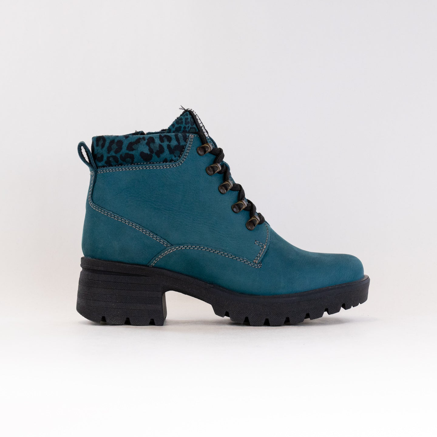 Dromedaris Women's Teal and Leopard Print Short Lace - Up Ankle Boots