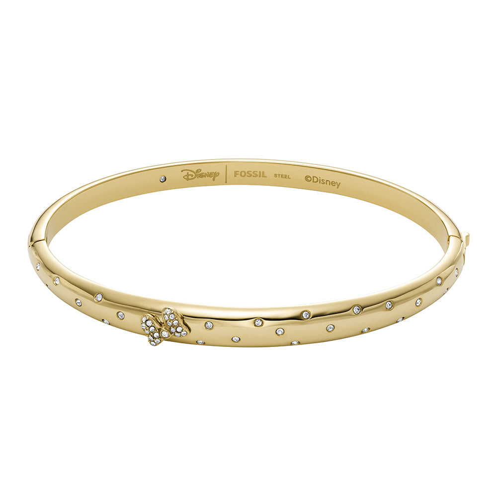 100th Disney Anniversary Gold Plated Stainless Steel Minnie Mouse Crystal Bow Bangle