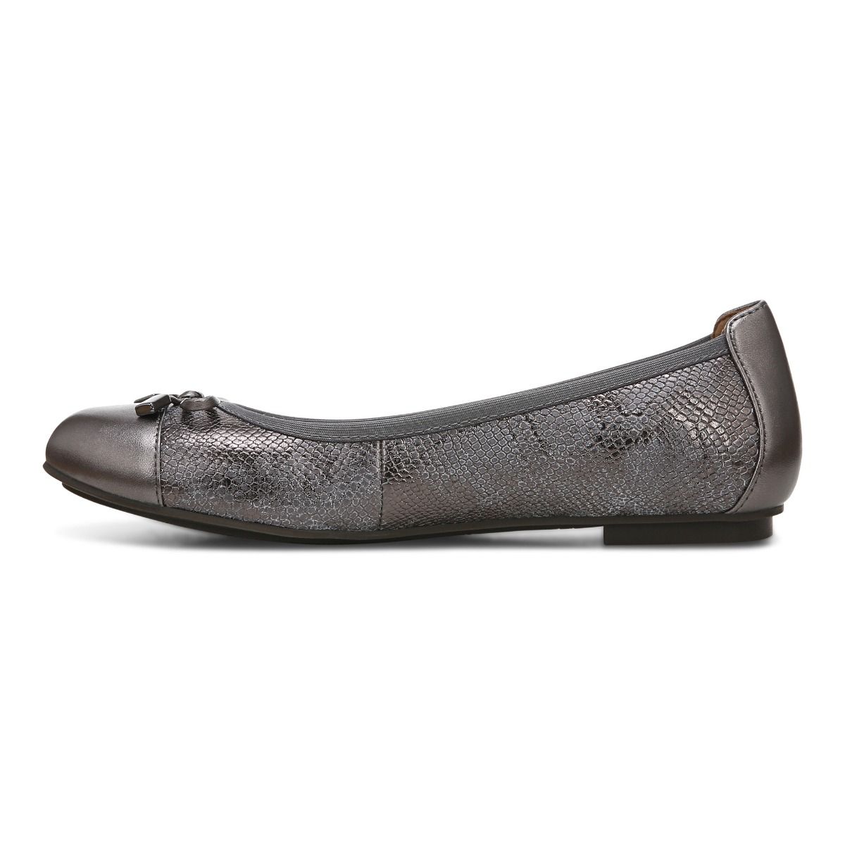 Women's Vionic Minna Pewter Metallic Ballet Flats with Comfort and Support