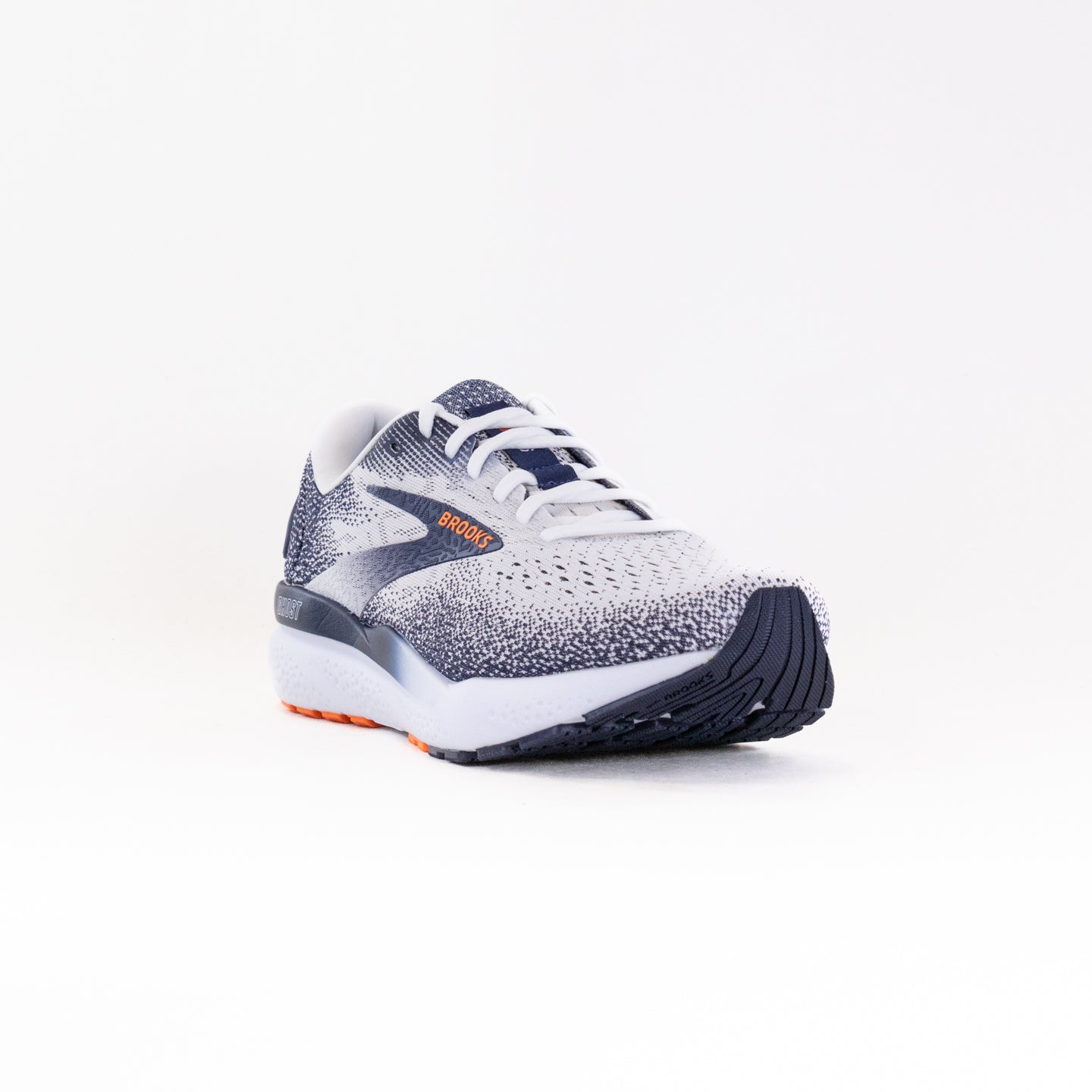Men's Brooks Ghost 16 Running Shoes - White/Peacoat/Orange Colorway