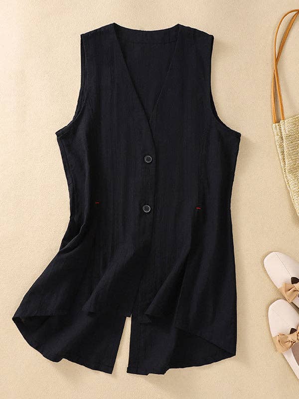Retro Artistic Buttoned Vest Crafted from Soft Ramie Cotton