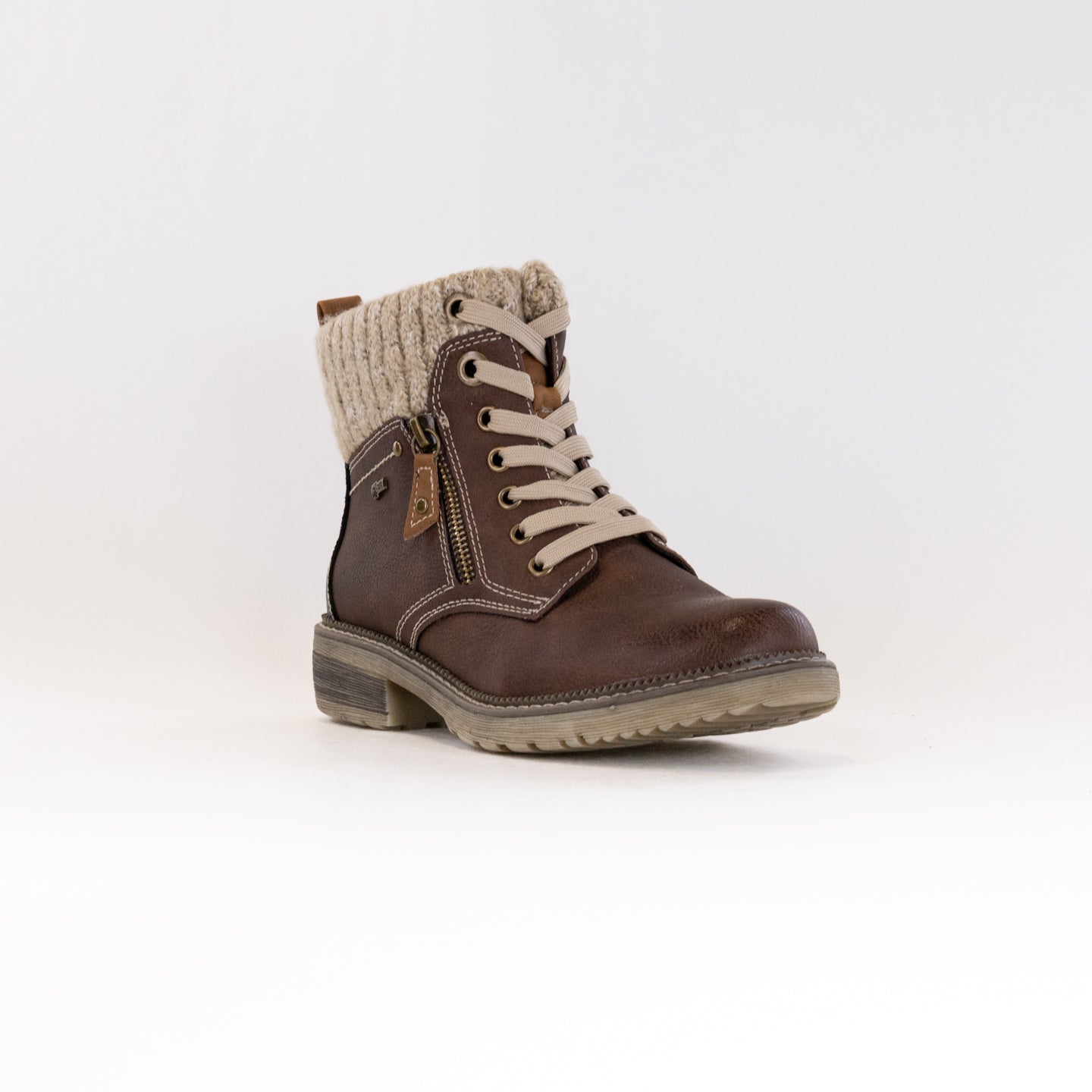 Women's Spring Step Khazera Water-Resistant Brown Pull-On Lace-Up Booties