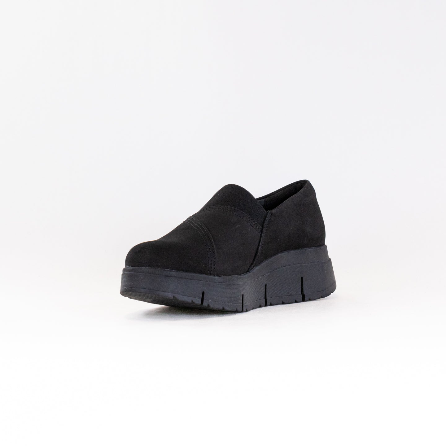 Women's Clark's Loriini West Black Slip-on Shoes with Chunky Wedge Heel