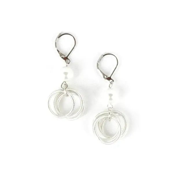 Elegant Sea Lily White Pewter Loop Earrings with Lustrous White Pearls