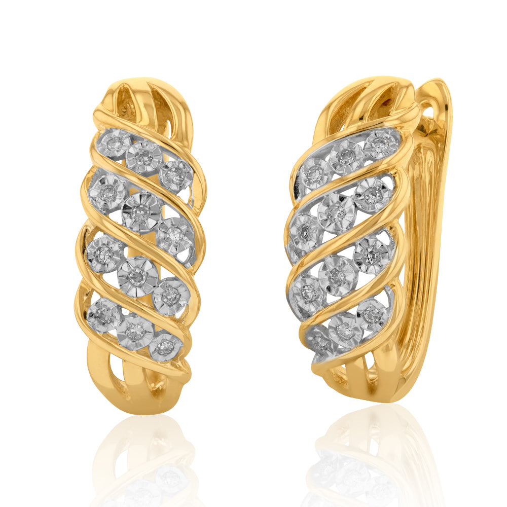 Exquisite 9ct Yellow Gold Diamond-Studded Hoop Earrings for Timeless Elegance