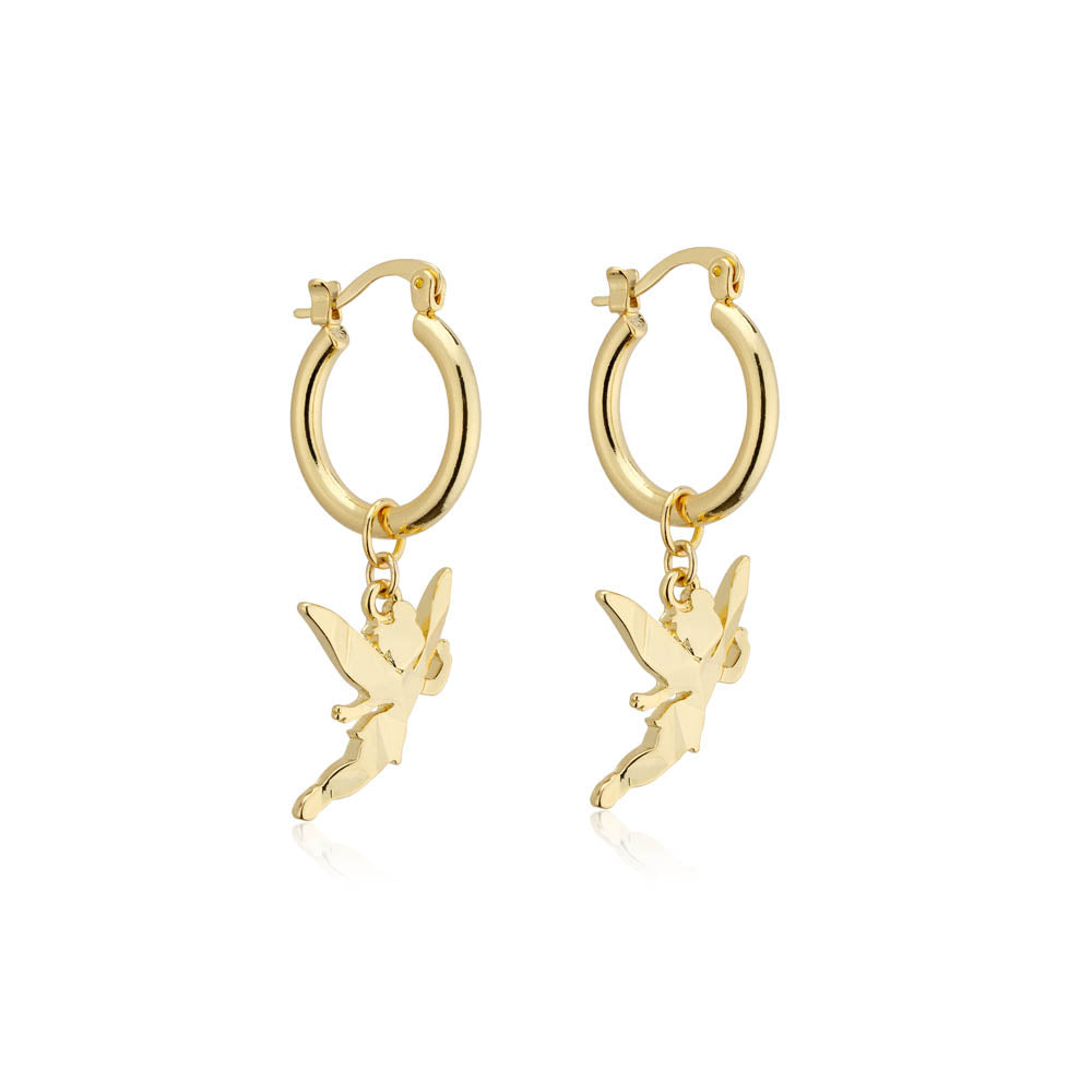 14k Yellow Gold Plated Disney Tinker Bell 15mm Diameter Hoop Earrings