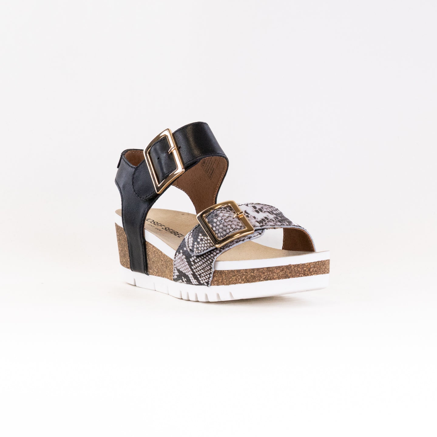 Josef Seibel Women's Quinn 02 Lightweight Flexible Wedge Sandals in Black/Snake Pattern