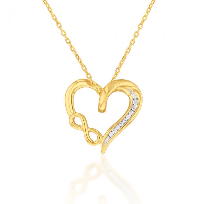 45cm Chain 9 Carat Yellow Gold Diamond Infinity Heart Pendant for a Special Gift