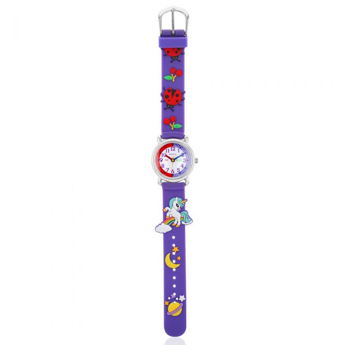 ECC Colorful Purple Beetles Pattern Strap Children's Wristwatch for Learning Time