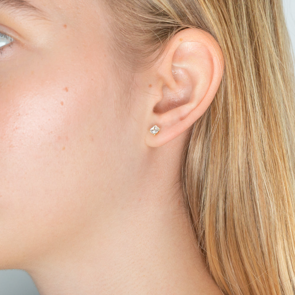 4mm Princess Style Stud Earrings Crafted from 9 Carat Yellow Gold with Cubic Zirconia Stones