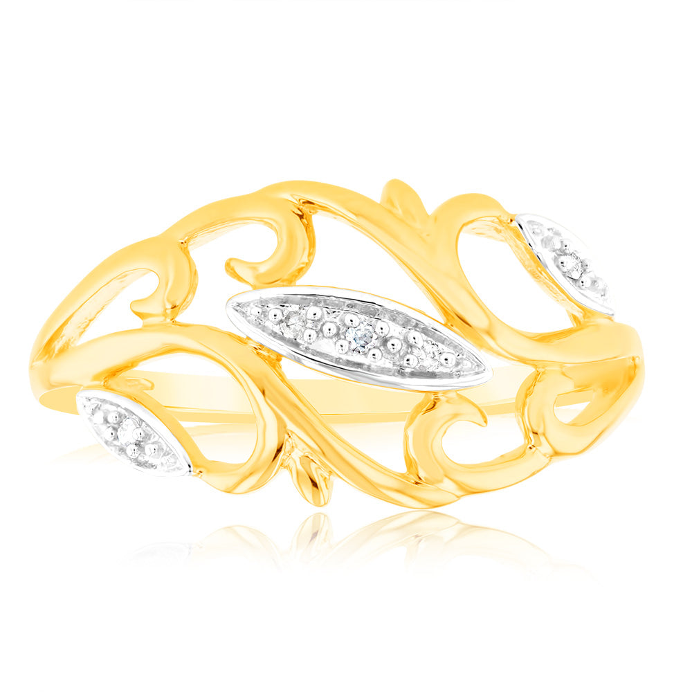 Exquisite 9ct Yellow Gold Women's Diamond Engagement Ring Embellished with 5 Sparkling Brilliant Cut Diamonds
