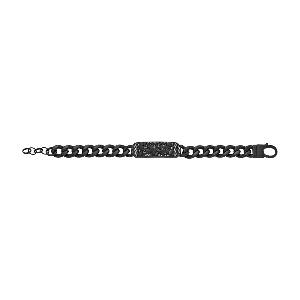 100th Disney Anniversary Black - Tone Stainless Steel Mickey Mouse Plaque ID Bracelet