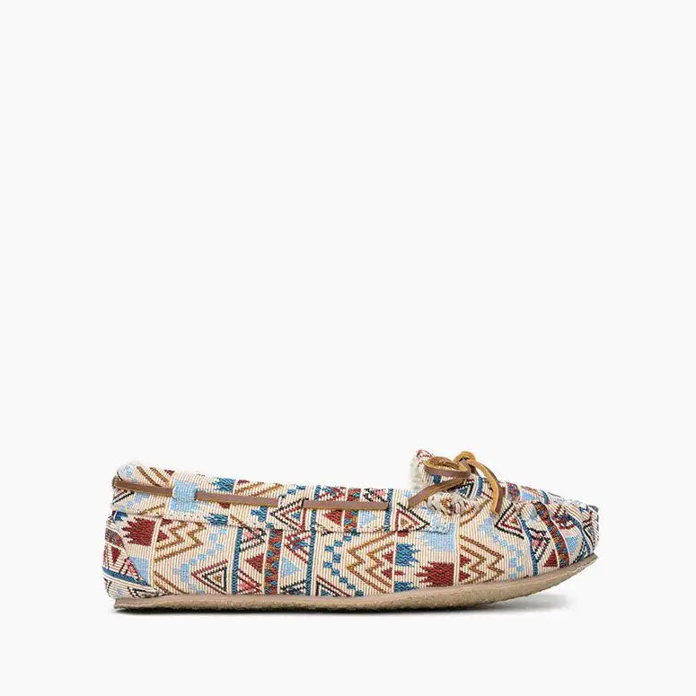 Minnetonka Women's Cally Slippers in Cream Mosaic Design