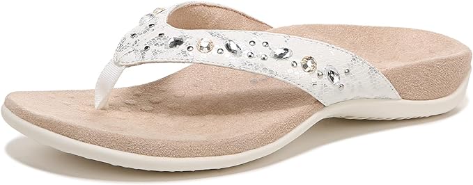 Women's Vionic Lucia White Leopard Toe Post Sandals - Stylish and Comfortable