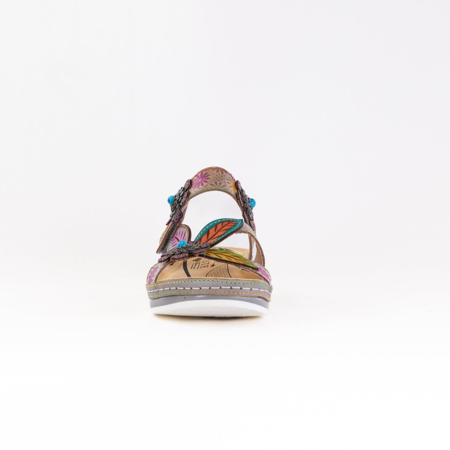 Spring Step L'Artiste Women's Pillow-Soft Grey Multi Color Stylish Hand-Painted Floral Embellished Sandals