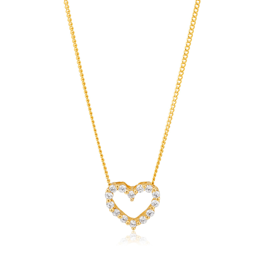 9ct Yellow Gold Cubic Zirconia Heart-Shaped Open Pendant