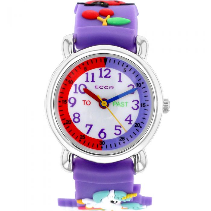 ECC Colorful Purple Beetles Pattern Strap Children's Wristwatch for Learning Time