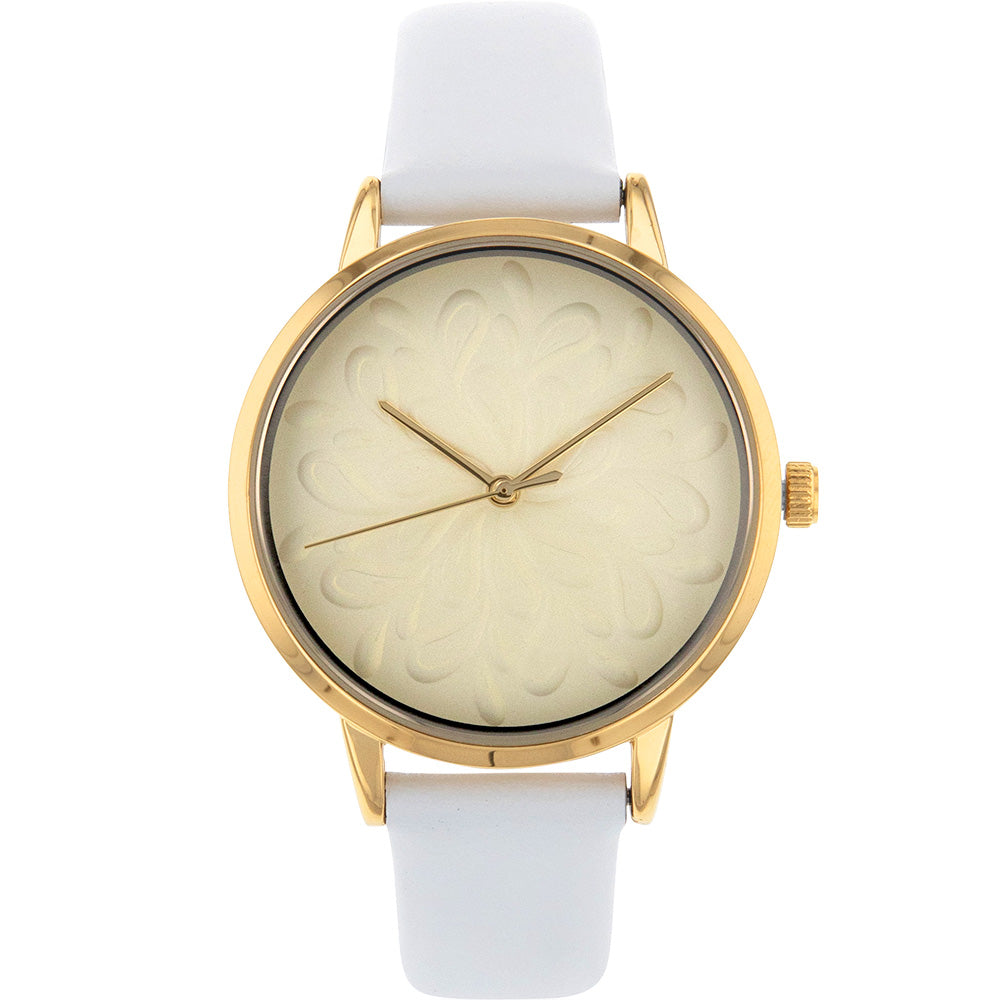 Ellis & Co Women's White Leather Watch with Patterned Dial