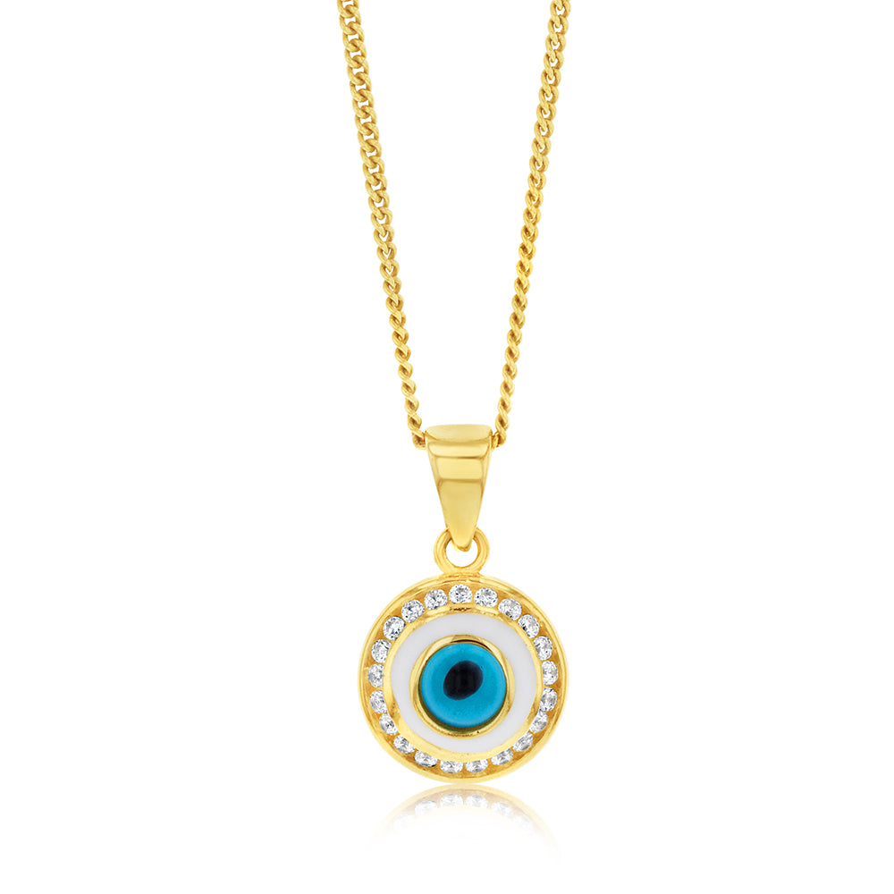 9ct Yellow Gold Evil Eye Pendant with Cubic Zirconia - A Symbolic Jewelry Piece