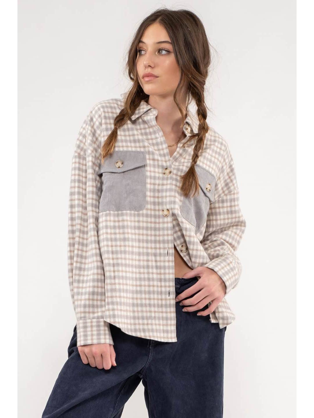 Casual and Relaxed Style Contrast Plaid Pattern Shacket for Fashion - forward Wear