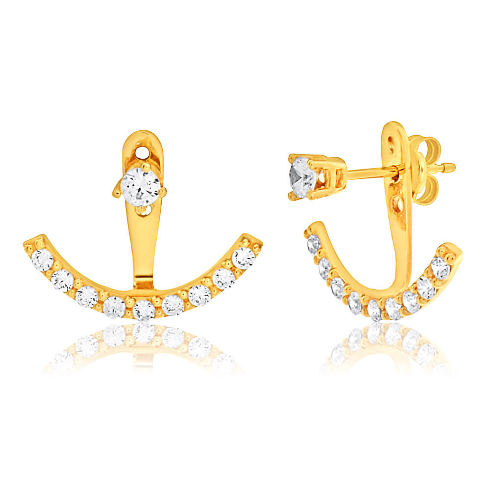 Gorgeous 9ct Yellow Gold Stud Earrings with Cubic Zirconia Ear Jackets