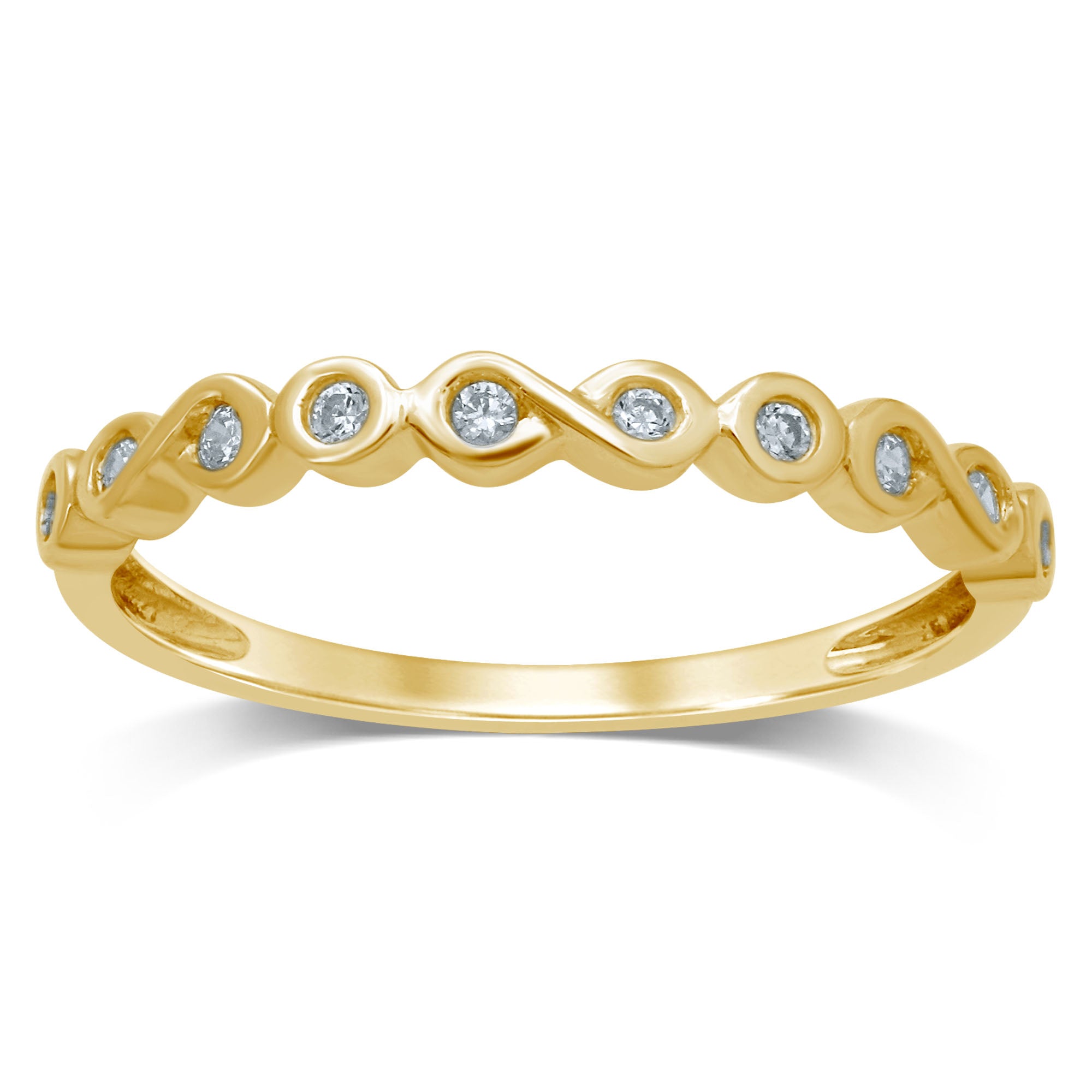 Stylish 9ct Yellow Gold Bezel-set Diamond Infinity Ring with 10 Sparkling Diamonds