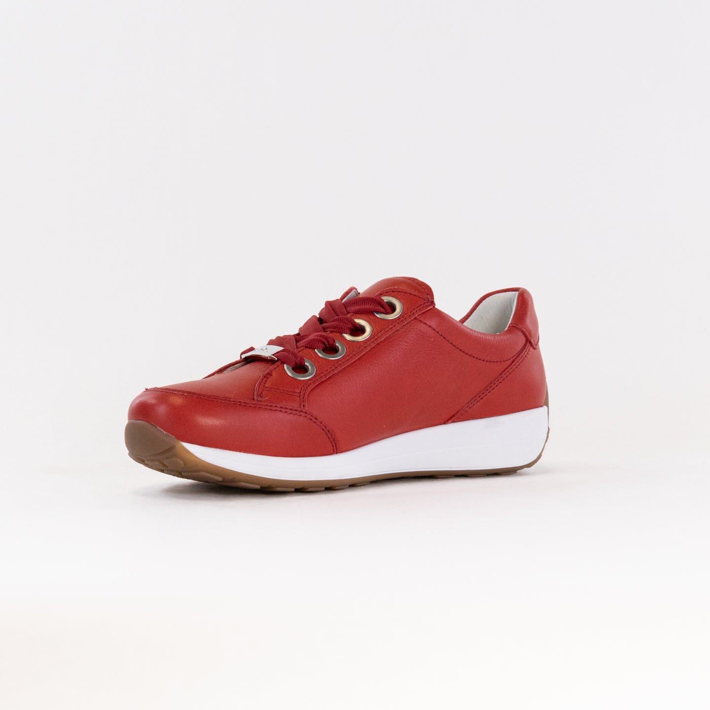 Women's Red Leather Ara Ollie Side-Zip Lace-Up Comfortable Sneakers