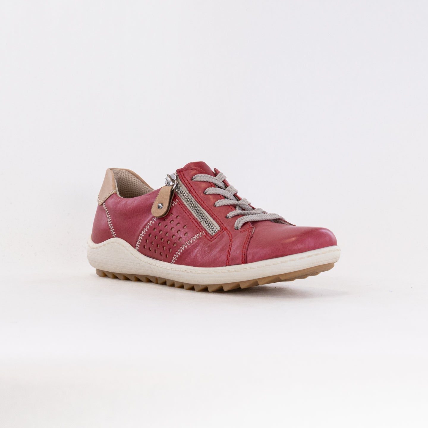Women's Red Leather Remonte Liv R1417 Stylish Sneakers