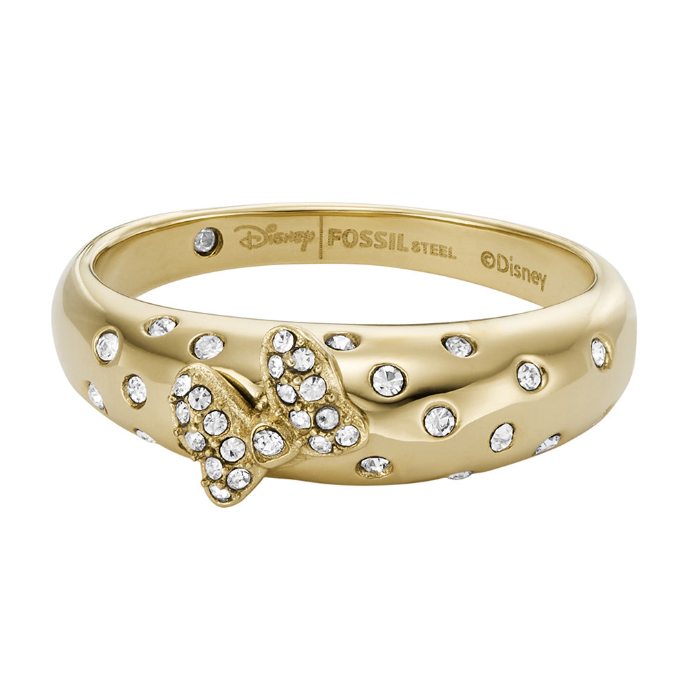 100th Disney Anniversary - Exquisite Disney Minnie Mouse Gold - Coated Stainless Steel Glass Crystal Bow - Shaped Domed Finger Ring