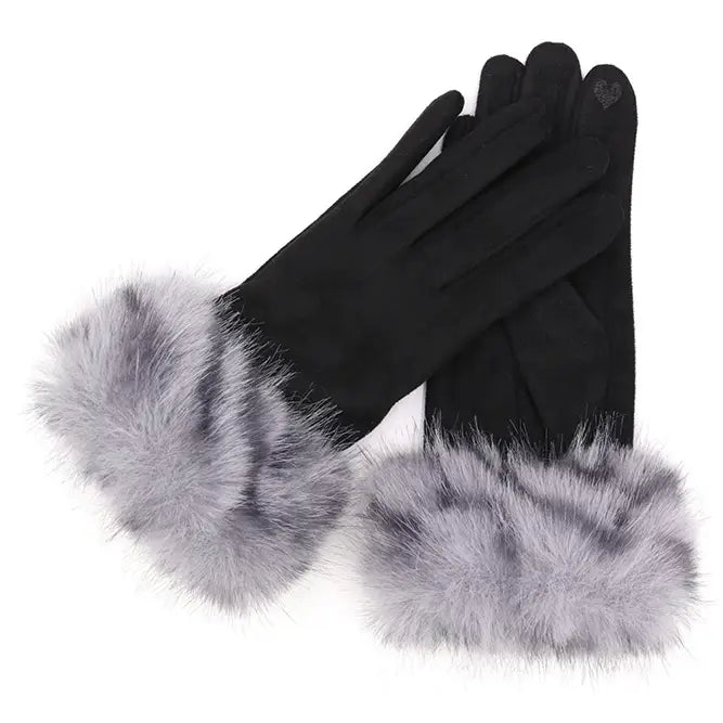 Stylish Mixed Color Artificial Fur Cuff Smart Touch Winter Gloves