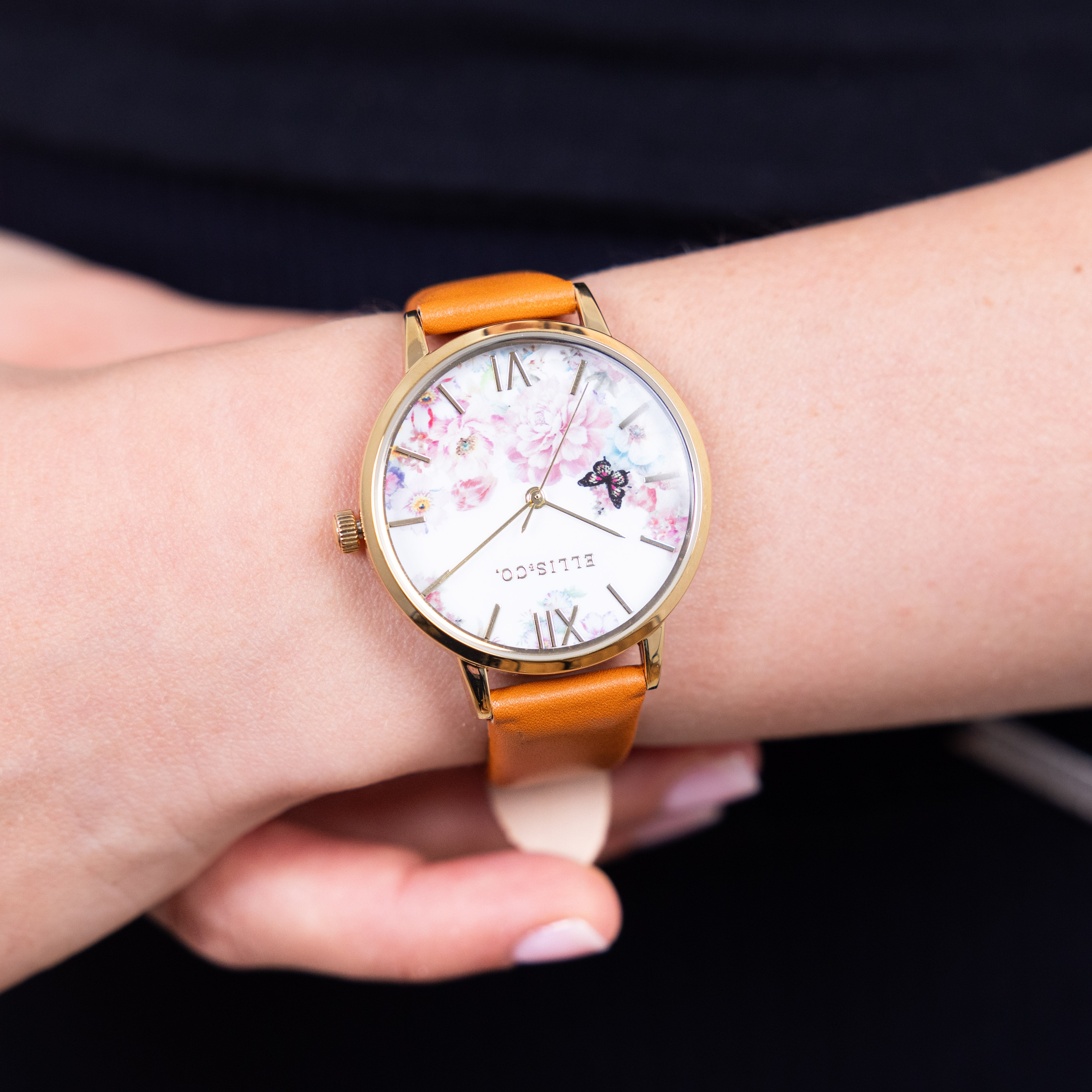 Ellis & Co Bloomfloral Gold Tone Floral Women's Wristwatch