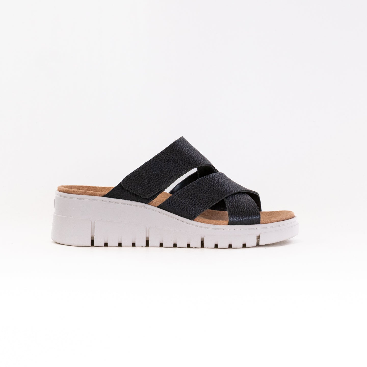 Women's Vionic Uptown Sunset Black Leather Wedge Sandals for Everyday Resort Style