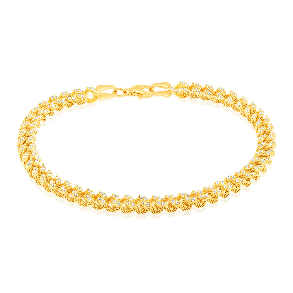 9-carat Yellow Gold Cubic Zirconia Chain Style Bracelet for Women