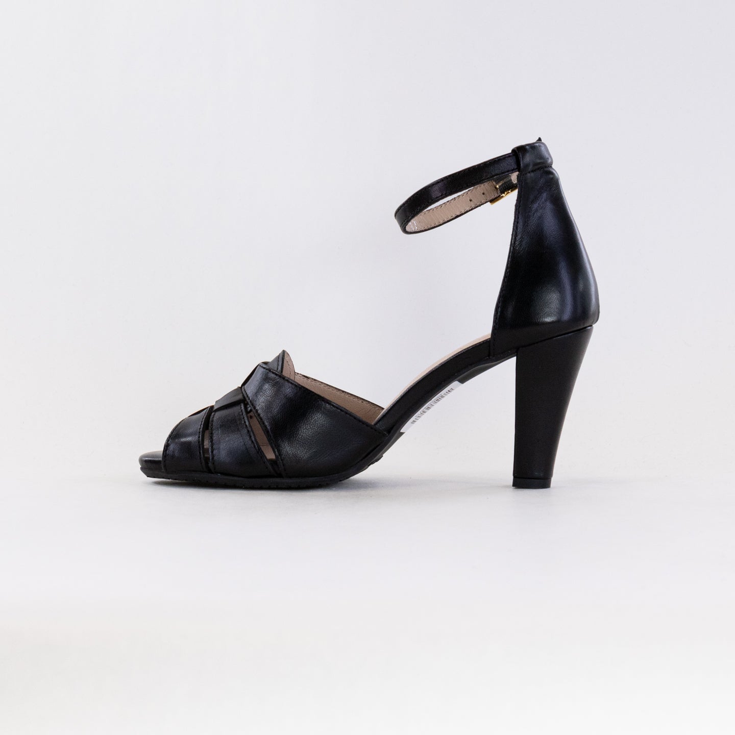 Eric Michael Cordero Women's Open-Toe Ankle Strap Black Leather Formal Pumps