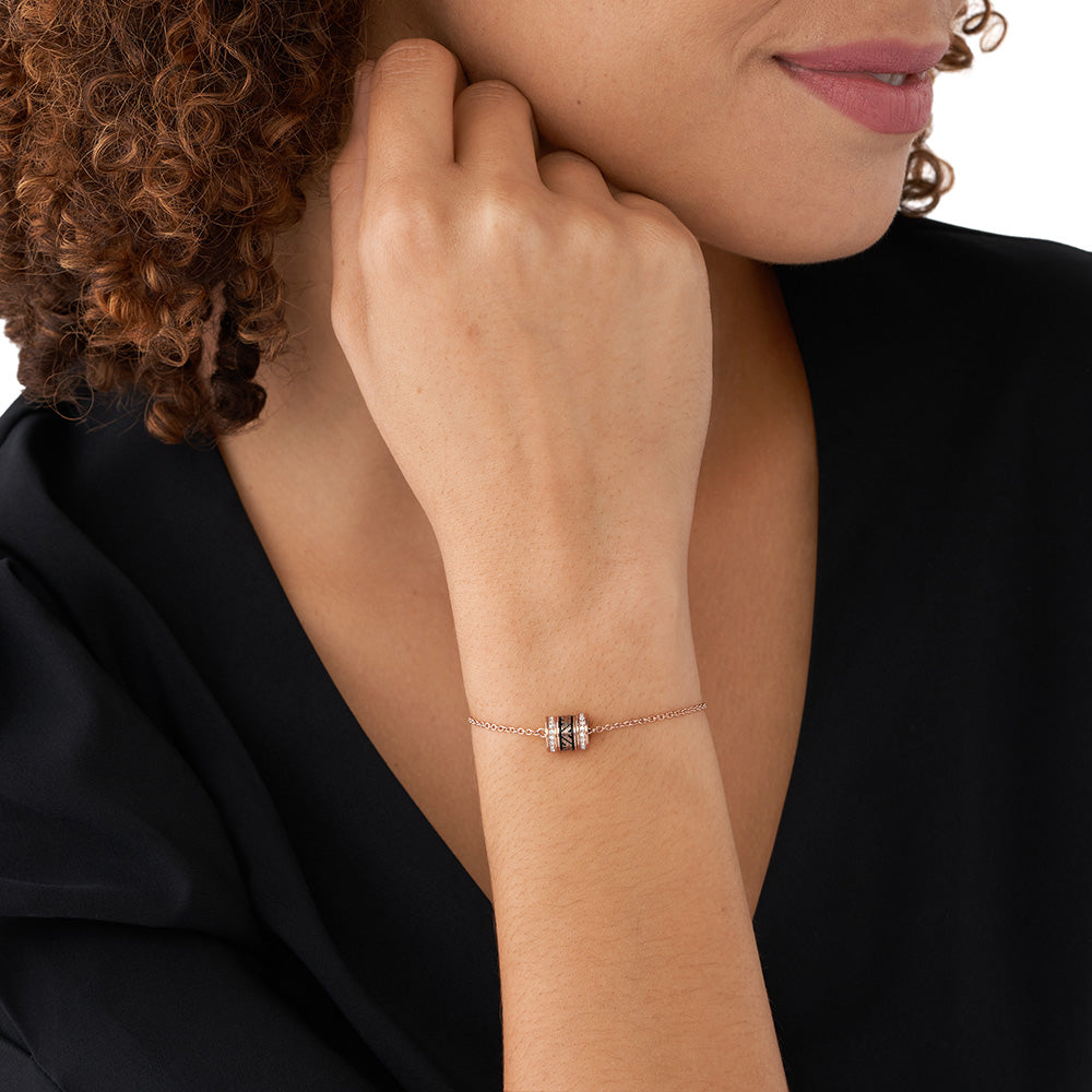 Emporio Armani Stylish Rose Gold - Coated Stainless Steel Bracelet with Black Lacquer Elements