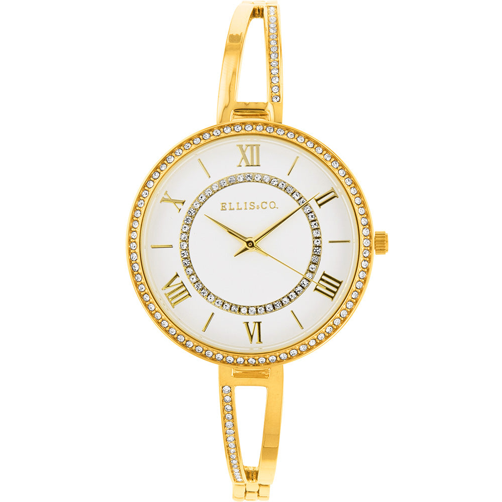 Ellis & Co Women's Violet Gold-Tone Dress Watch with Crystal Embellishments
