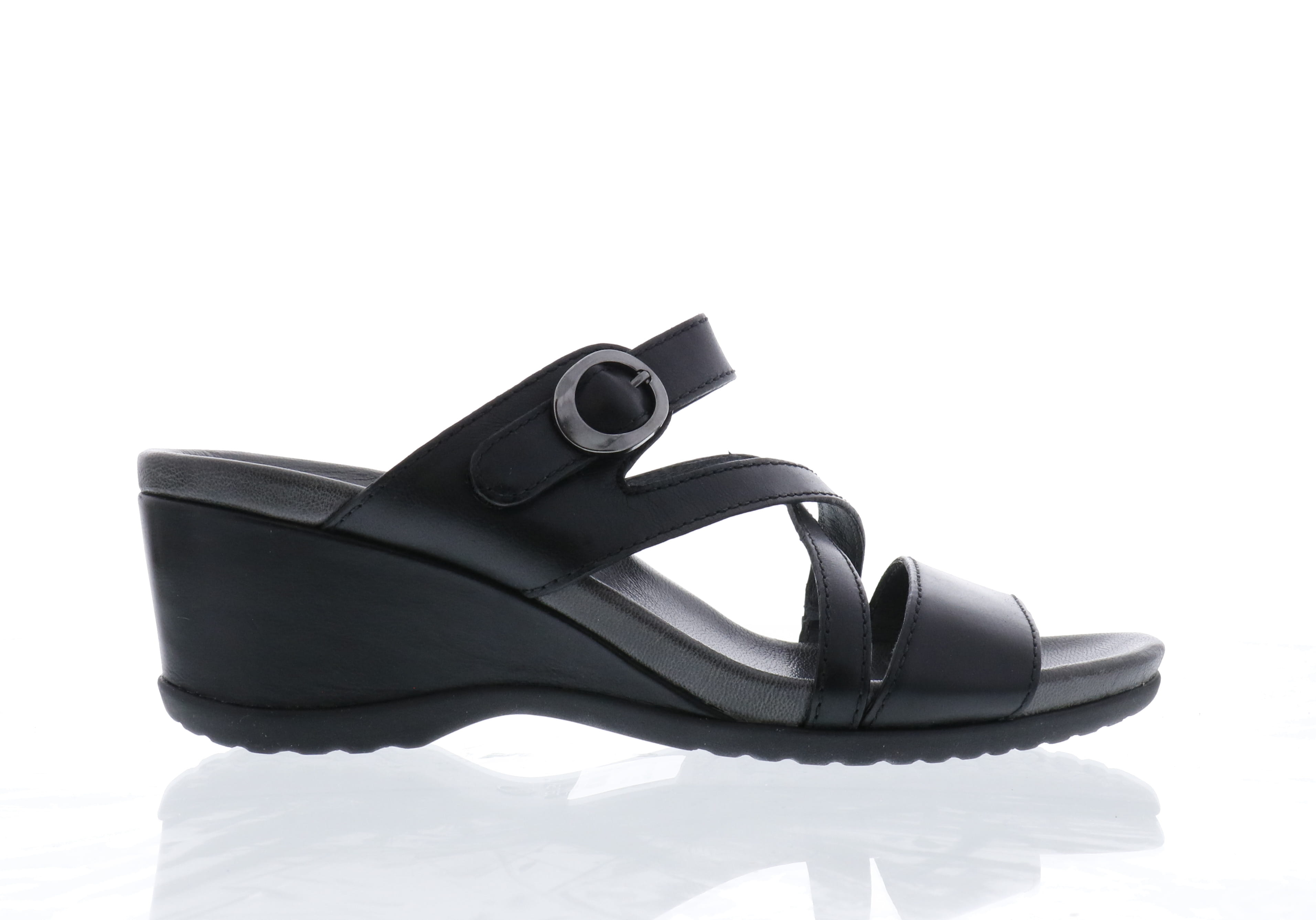 Dansko Women's Ana Black Leather Open - Back Wedge Shoes
