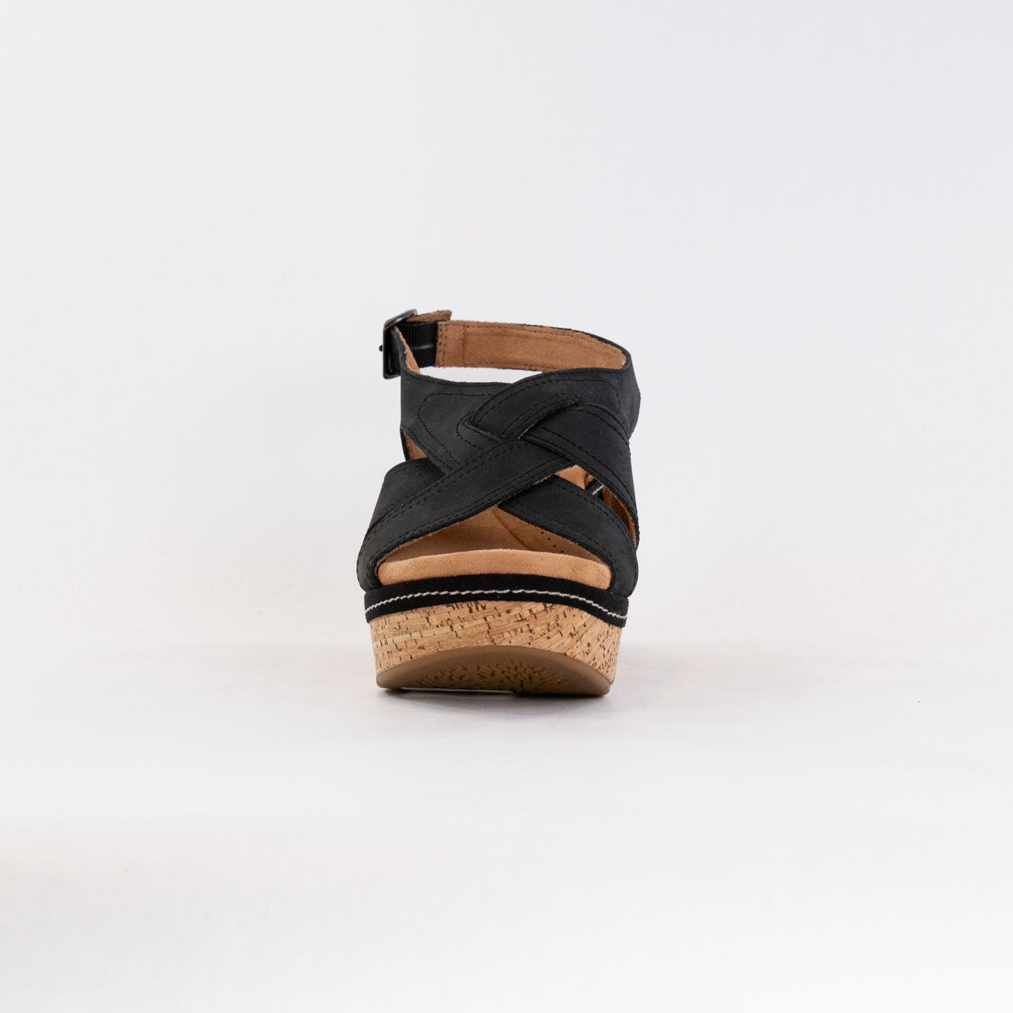 Women's Stylish Clarks Elleri Rae Wedge Sandals in Black Nubuck
