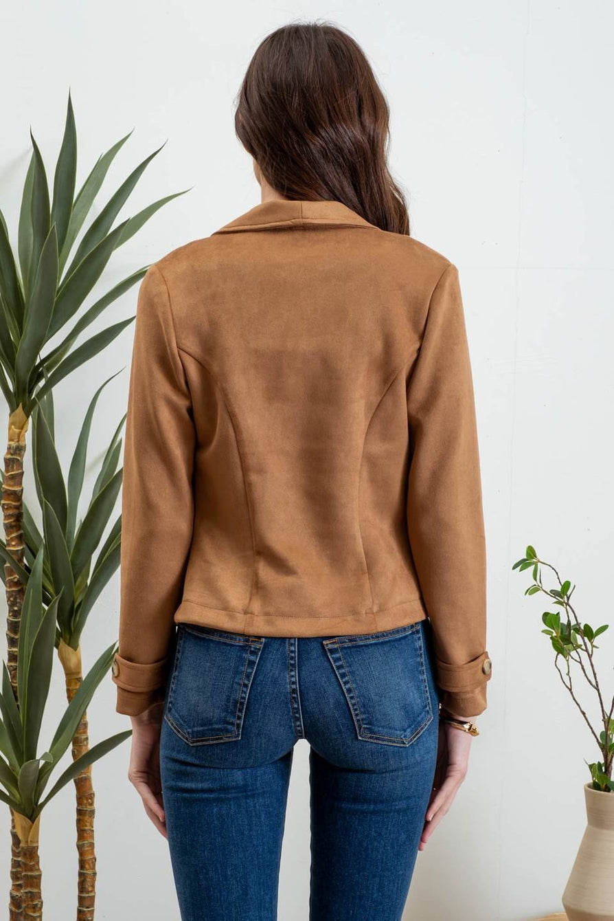 Fashionable Faux Suede Zip-Up Motorcycle-Style Moto Jacket for Trendy Look